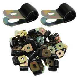 Murtenze 50 Pack Vinyl Coated Cable Clamps, 1/4 Inch Rubber Cushion Wire Clamps Galvanized Steel Hose Pipe Clips for Automotive Marine Industrial Tube and Wire Management
