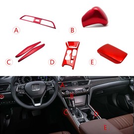 Xotic Tech Inner Gear Console Side Gear Shift Panel/Knob Center AC Vent Armrest Box Cover Trim Combo Kit, Sporty Red, Compatible with Honda Accord 10th Gen 2018-2022(Gas Version)