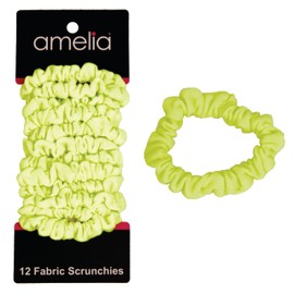 Amelia Beauty, Neon Yellow Jersey Scrunchies, 2.25in Diameter, Gentle on Hair, Strong Hold, No Snag, No Dents or Creases. 12 Pack