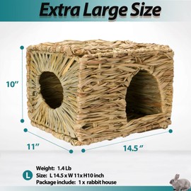 HERCOCCI Extra Large Grass House for Rabbit, Foldable & Comfortable - Small Animal Hut Play Hideaway Bed Hay Mat Chew Toy for Bunny Guinea Pig Hamster Chinchilla (1 Pack)