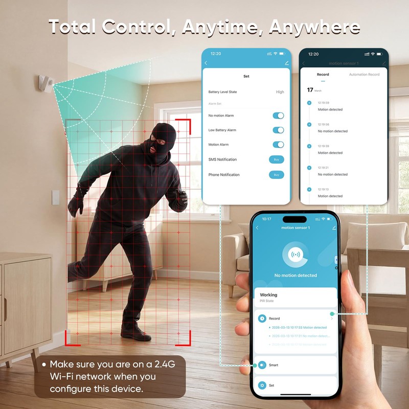 WiFi Motion Sensor for Home Security, Smart PIR Motion Detector