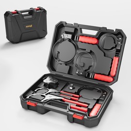 KOOPOOL Oil Filter Wrench Set, 8 Piece Adjustable Oil Filter Pliers 2-3/4" to 5-1/4", 9" & 12" Universal Oil Filter Removal Tool with 1/2" to 3/8" Adapter, Organized in Storage Case (8-Piece Set)