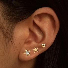 Starfish Earrings For Women, Gold Small Starfish Stud Summer Dainty Earring Lightweight Minimalist Simple Hypoallergenic Studs Set Jewelry Gifts (set2)