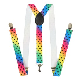 NiceYnn Mens Braces with 3 Clips - Y-Back 2.5cm Wide Adjustable Elastic Mens Suspenders Durable Suspenders Strong Metal Clips for Weddings Casual Formal Events Christmas Festival Colorful Black Dot