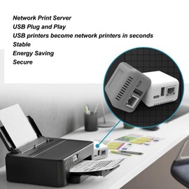GOWENIC USB 2.0 Network Print Server, LAN Print Sharing Server Supports Image and Text Printing for Office School Printshop (EU Plug)