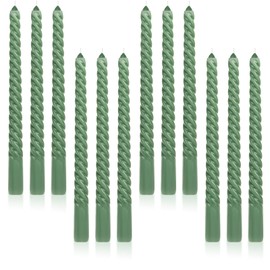 Tobeape Sage Green Twisted Taper Candles Set of 12, 10 Inch Tall Unscented Dripless, Smokeless Spiral Tapered Candlestick for Wedding Home Décor Dinner Christmas St. Patrick's Day- 8 Hour Long Burning