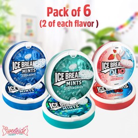 Ice Breakrs Hard Candy Variety Pack, Ultimate Sugar Free Mints, 6 Pack 2 of Each Flavor Includes wintergreen, coolmint, DUO strawberry, ice Breakrs mints Variety Pack for Fresh Breath