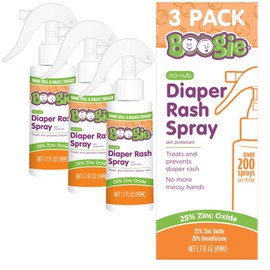 Baby Diaper Rash Cream Spray by Boogie Bottoms, No-Rub Touch Free Application for Sensitive Skin, Over 200 Sprays per Bottle, 1.7 oz, Pack of 3