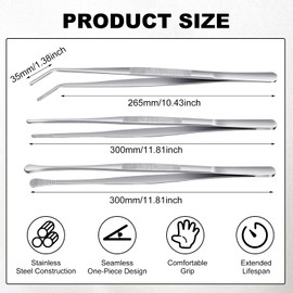 3 Pcs Precision Tweezers, Cooking Tweezers, Long Tweezers, Stainless Steel Tweezers, Tweezers for Cooking, Pointy Tweezers, Wide Tweezers, Curved Tweezers, Durable Tweezers for Cooking, Repairing