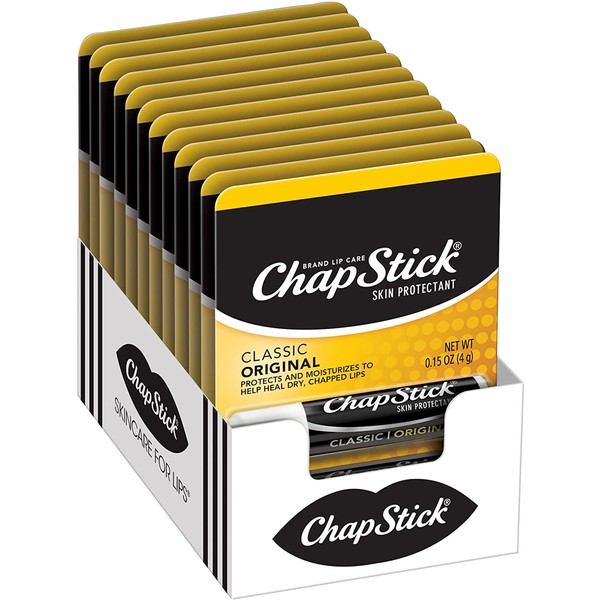 ChapStick Classic (Regular Flavor) Skin Protectant Lip Balm Tube, 0.15 Ounce, Pack of 12