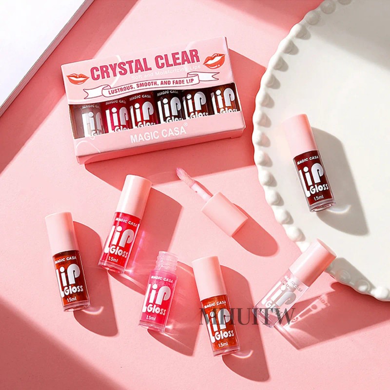 Kit 6pzs Aceites Labios Cristal Gloss Hidratantes Durables Rosa