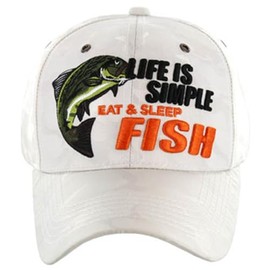 Artisan Owl Life is Simple Eat Sleep Fish White Camo Adjustable Embroidered Hat