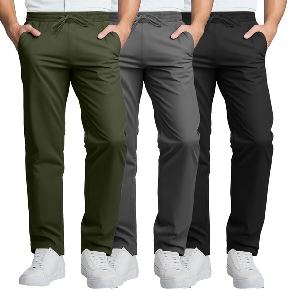 Neer 3 Pack Men's Casual Chino Pants, Summer Lounge Elastic