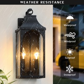 pasentel 17" Outdoor Wall Light Fixture, 2-Light Sand Black Exterior Light Fixture, Waterproof Porch Lighting for House, Farmhouse Sconces Lantern for Front Door, Garage, ETL Listed, E12 Socket