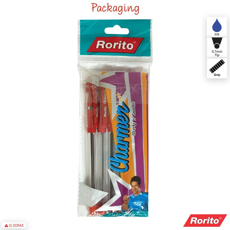5 x 0.7mm RORITO Charmer RED Ballpoint Pens Soft Grip