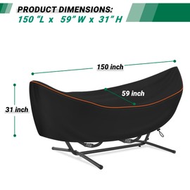 CATOTEL Patio Hammock Cover, Waterproof Hammock Beds Cover Protective Chair Dustproof Cover for Outdoor Garden Hammocks Stand 150" L X 59" W X 31" H, Black