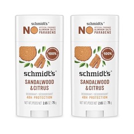 Schmidt's Schmidt's Aluminum-Free Vegan Deodorant Sandalwood & Citrus 2 Count for Women and Men, with 24 Hour Odor Protection, Natural Ingredients, Cruelty-Free, 2.65 oz