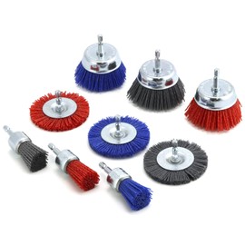QWORK® 9-Piece Nylon Brush Set, Sanding Wire Disc Brush with 1/4 Inch (6.35 mm) Shank, Grinding Attachment for Drill, for Grinding, Cleaning and Rust Removal