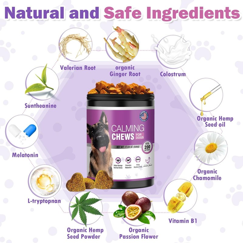 TTLXRL Calming Chews for Dogs Hemp Chicken Flavor Anxiety Relief