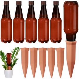 SiliFine 6 Sets Plant Watering Devices Include Terracotta Self Watering Spikes and 26 oz Plastic Bottles Slow Release Vacation Insert Automatic Plant Watered Device