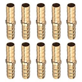 MroMax Brass Hose Barb Fitting,5/16 inch 8mm Brass Hex Barbed Splicer Mender Joint Adapter Union Fitting, 0.31" Barbed Fitting Adaptor Connector Hose Pipe Fitting for Water/Fuel/Air/Oil 10Pcs