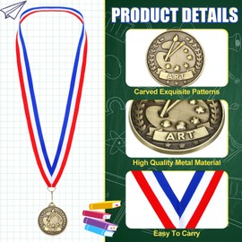 Quelay 100 Pcs 2'' Award Medals Bulk Gold Winner Medals with Neck Ribbons Metal Trophy Award Prize Gift for Tournaments, Competitions, Party, Kids and Adults(Art)