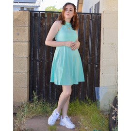 OUGES Women's 2025 Summer Green Halter Neck Sleeveless Tie Back Swing A-Line Sundress Graduation Dress(Green03,M)