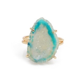 Dazzle Appeal Geode agate quartz druzy tiny gold and silver adjustable handmade rings for women stone size approximately 15-20mm (Green, Yellow Gold Plated Brass)