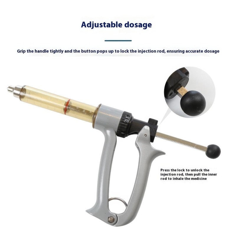 Livestock Vaccination Syringe Gun, 50ml Semi-Automatic, 5-Gear Adjustable, with 10