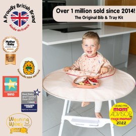 Tidy Tot Weaning Bib & Tray Kit. Weaning Set Attaches to Highchair for Mess Proof Baby Feeding. Essential Baby Led Weaning Bib BLW. Waterproof Long Sleeve Bibs Set for Babies 6-24 months