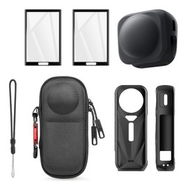 JIMOVA 360 X5 Accessories, Portable Mini Carrying Bag Case for Insta360 X5, Lens Cap, Silicone Sleeve Protective Case, Lens Screen Protectors (2 Pack) Compatible with Insta 360 X5 Camera