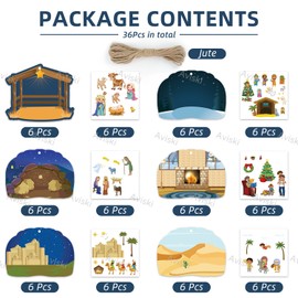 36PCS Religious Crafts Nativity Stickers Make a Nativity Scene Sticker Ornament Christmas Tree Hanging Decorations Christian Craft Kits for Holy Night Religious Party Jesus