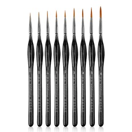 9 Pcs Fine Detail Paint Brush Set,Miniature Paint Brushes,for Fine Detailing Art Painting - Acrylic,Watercolor,Oil Miniatures Models,Airplane Kits,Nail,40K,Craft,Line Drawing