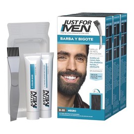 Just For Men Tinte Colorante en Gel para Barba y Bigote, Color Negro B55,Sin Amoníaco, Con Cepillo De Fácil Aplicación, Paquete de 3, 66ml cada uno