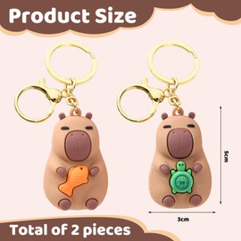 LunarCharm 2 Piece Capybara Keyring, Capybara Animal Figurine, Fun Keyring for Backpack, Cute Capybara Keyring, Capybara with Turtle in Arm