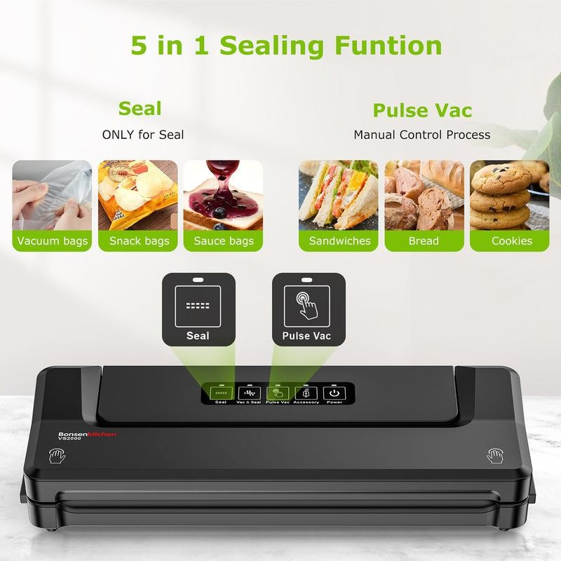 Bonsenkitchen VS2000 Vacuum Sealer for Wet and Dry Food Modes,