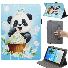 Universal 7 8 Inch Android Tablet Case, Dluggs Multi-Angle Viewing Stand Case Cover with Hand Strap for 7.0-8.5 Inch Tablet, Ice Cream Panda