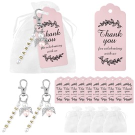 30 Pcs Thank You Gift Angel Keychains, Guardian Angel Keychains Guardian Angel Pendants Guest Gift Set Communion Favours Christening Wedding Favours Baby Shower Birthday Giveaway for Guests (Pink)