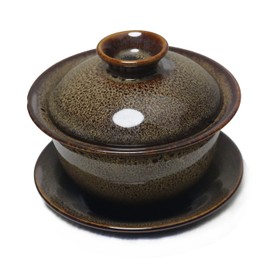 Liang baobao Porcelain Gaiwan 5.6oz Tea Cup Color Glazed Cups Tureen Chinese Teacup Sancai Cover Bowl Lip Saucer Set (brown)