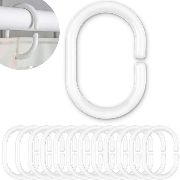 Shower Curtain Rings, Pack of 12, White or Transparent to