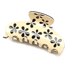 QinGoo Large Cellulose Acetate Beige Flowers Hair Clip Hair Accessories Exquisite Hair Clips for Medium Thick Short Medium Hair 1 Piece (9 x 4.5 cm, Cream Jamine)