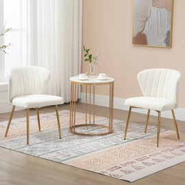 ANOUR Modern Dining Chairs, Velvet Accent Living Room Chairs, Set of 2, Upholstered Side Chair with Golden Metal Legs for Dining Room Kitchen Vanity Patio (White, 2 Pack)