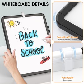 MaxGear Small White Board for Wall, 16"x 12" Double-Sided Magnetic Hanging Dry Erase Board with a Black Marker, Portable Whiteboard for Planning, Drawing, Memo, to Do List, Black Frame