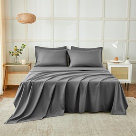 Bed Linen for Queen Bed 180 4-Piece Polyester Bed Linen Set Fitted Sheet 180 x 190/200 cm, Double Bed 240 x 250 cm and 2 Pillowcases 50 x 80 cm, Dark Grey