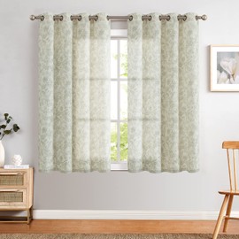 Vangao Green Floral Linen Blend Curtains for Bedroom 63 Inch Length Farmhouse Curtains for Living Room Vintage Print Light Filtering Window Drapes Grommet Top 2 Panels