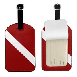 UESEU Flag Scuba Diver Dive Luggage Tag for Suitcases, PU Leather Baggage Tags Bag Tags Travel Id Label for Luggage Women Men -1 Piece