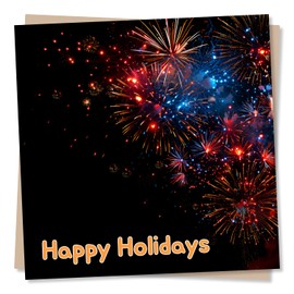Happy Holidays Card - Christmas & New Year's Greetings - Vibrant Fireworks Design For Friends Or Family