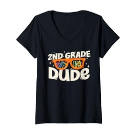 Womens 2nd Grade Dude Back To School Sunglasses Teachers Students V-Neck T-Shirt