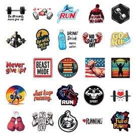 Fitness Motivation Stickers 50PCS, Waterproof Vinyl Gym Decals Featuring Workout Quotes Dumbbells Runners Boxing & Lifting Icons, DIY Craft Stickers for Water Bottles Laptops Gym Gear