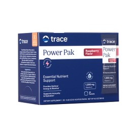 Trace Minerals Trace Minerals | Power Pak Electrolyte Powder Packets | 1200 mg Vitamin C, Zinc, Magnesium | Boost Immunity, Hydration and Natural Energy | Raspberry | 30 Packets